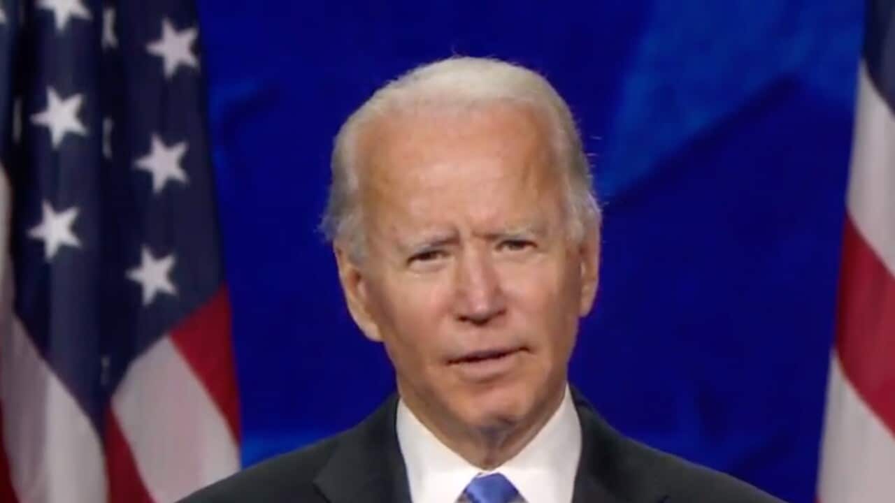 Democratic presidential nominee Joe Biden speaks during the fourth night of the 2020 Democratic National Convention on Wednesday, August 20 2020. Former Vice President Joe Biden is officially nominated as the Democratic candidate for President of the Unit