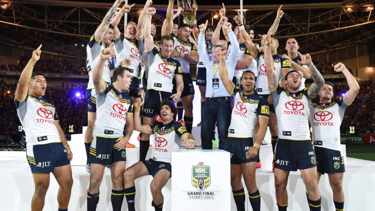 North Queensland Cowboys with the NRL Premiership trophy