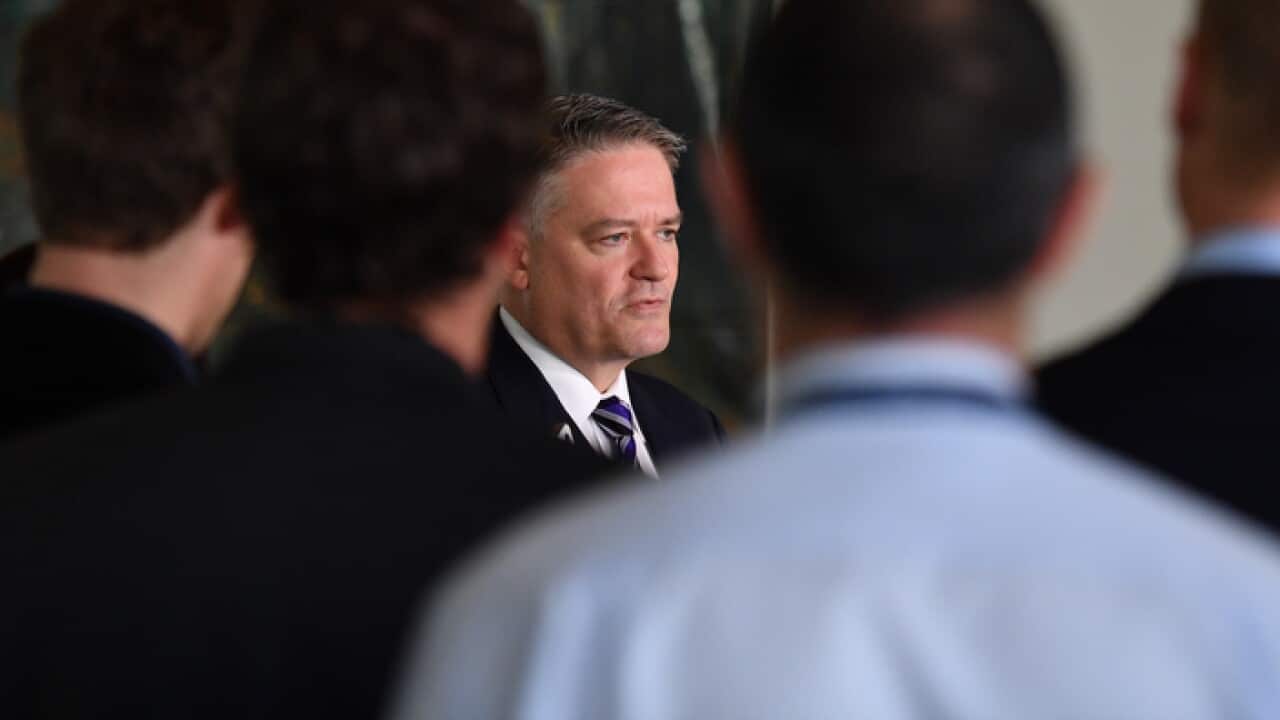 Minister for Finance Mathias Cormann at a press conference at Parliament House in Canberra
