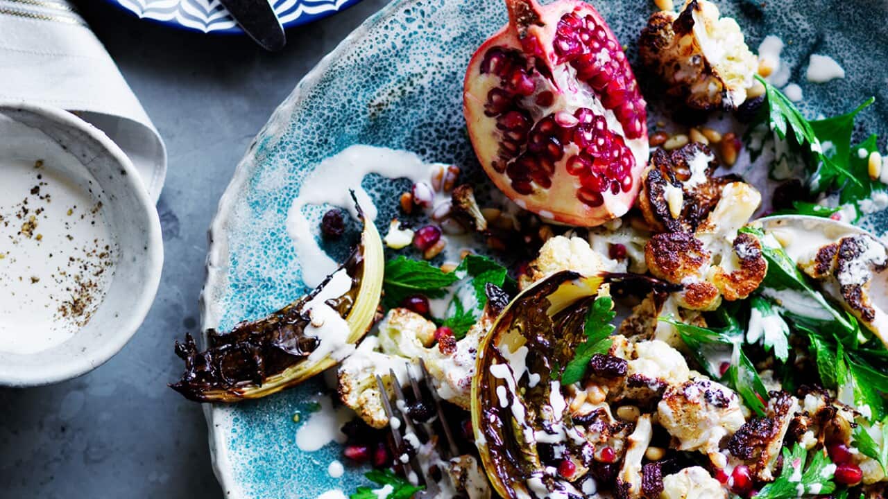 Cauliflower, pomegranate and pine nut salad