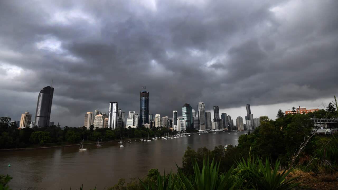 Storm clouds hover over Brisbane's CBD