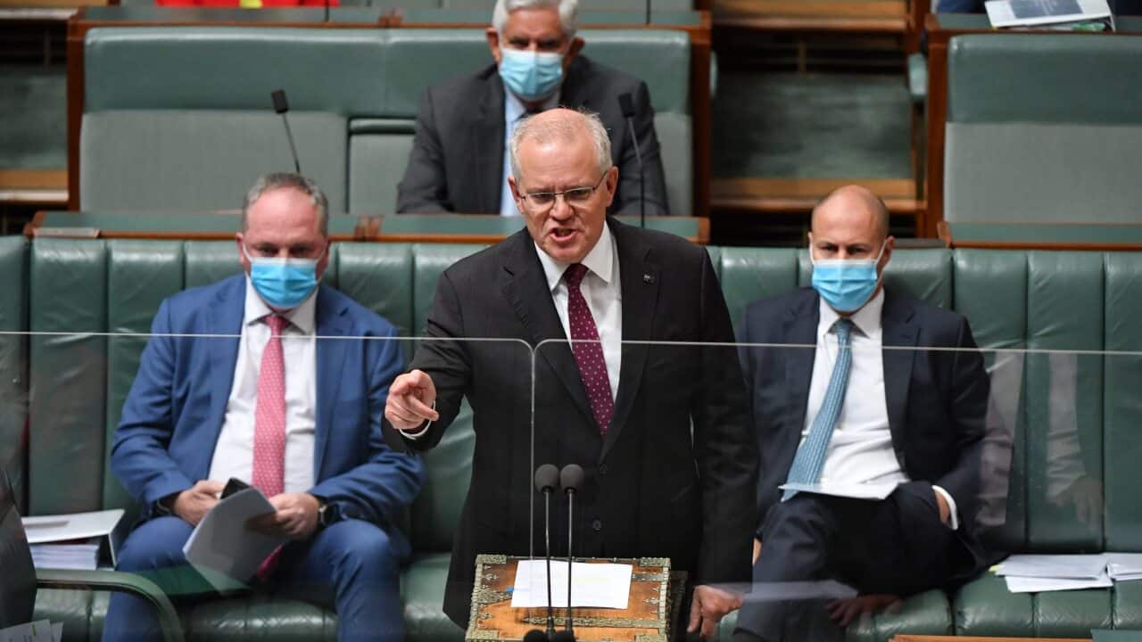Prime Minister Scott Morrison during Question Time at Parliament House in Canberra on 10 February 2022.
