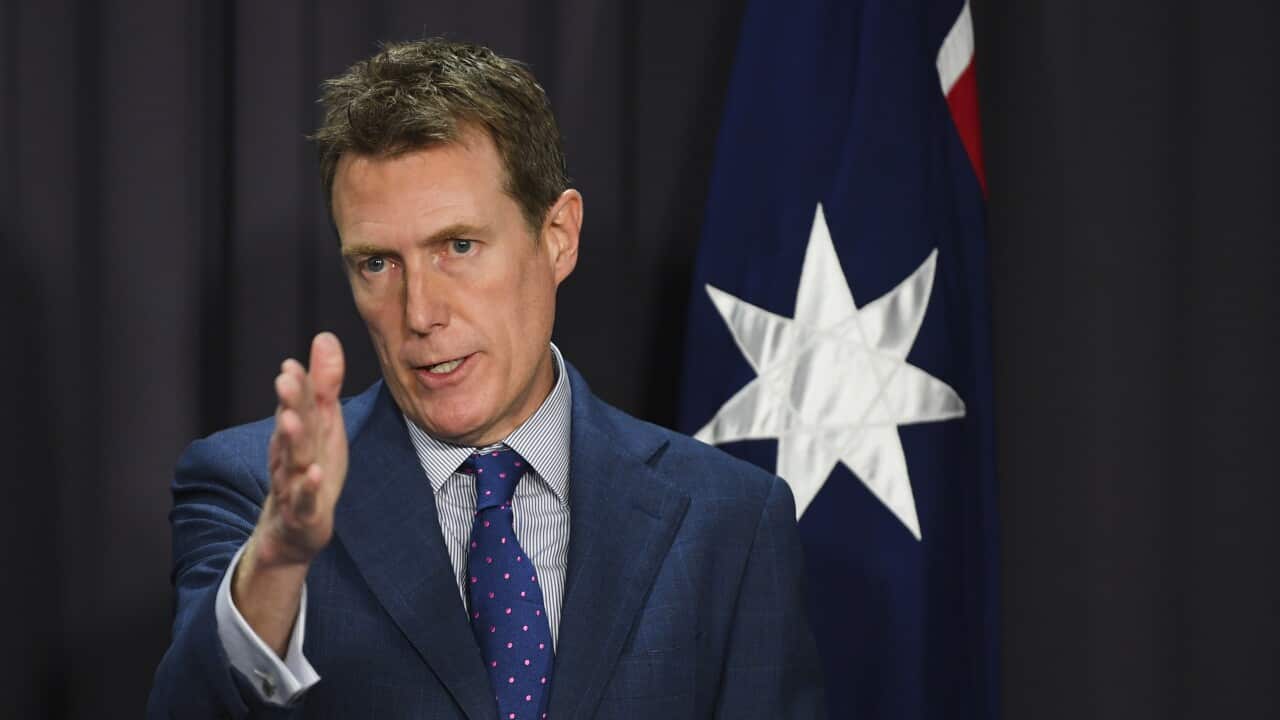 Australian Attorney-General Christian Porter speaks to the media during a press conference at Parliament House in Canberra, Monday, November 2, 2020. (AAP Image/Lukas Coch) NO ARCHIVING