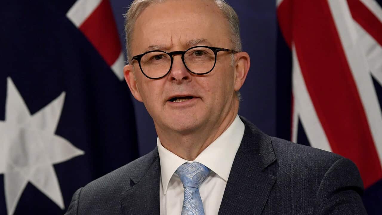 A man wearing a suit, tie, and glasses standing at lectern and speaking in front of microphones.
