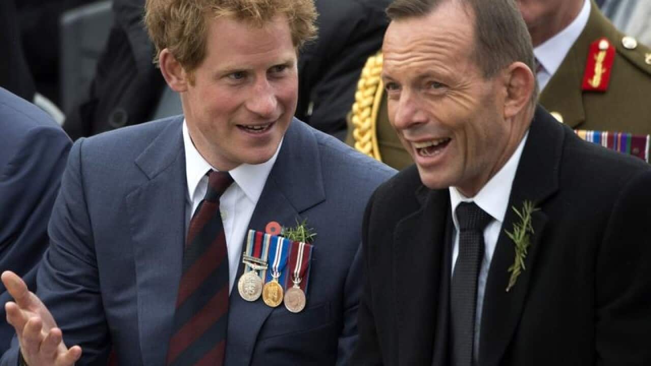 File image of Prince Harry and former Australian PM Tony Abbott.