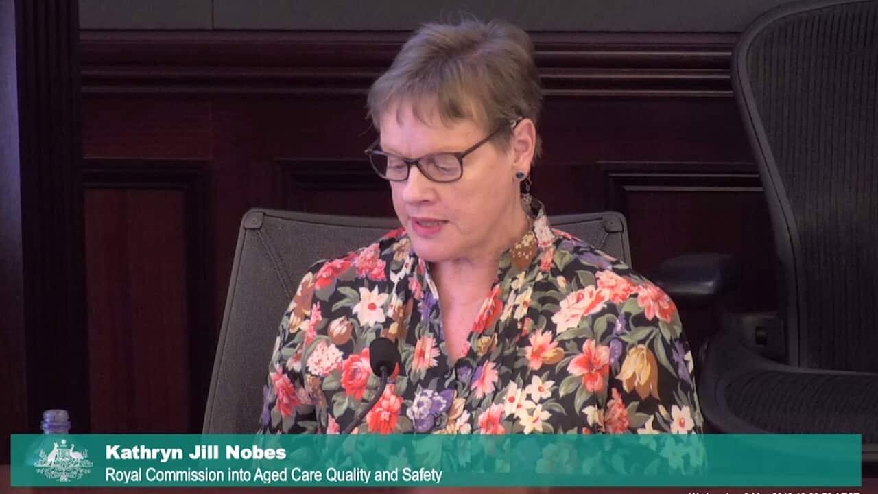 A screenshot from a supplied video obtained of Ms Kathryn Nobes giving testimony from her perspective as an aged care worker dealing with patients.