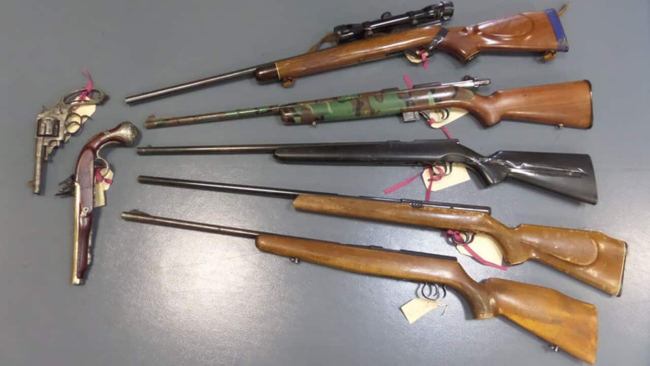A supplied undated image received on Monday, October 2, 2017, of guns handed in to Tasmanian police.