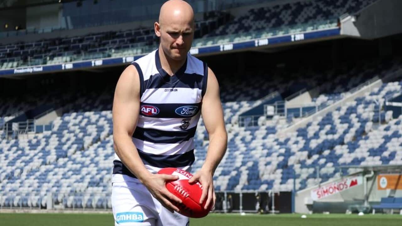 A file image of Gary Ablett during a Geelong Cats media event.
