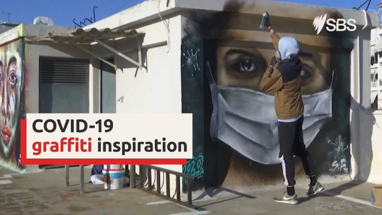 Greek teenage artist’s graffiti inspired by virus
