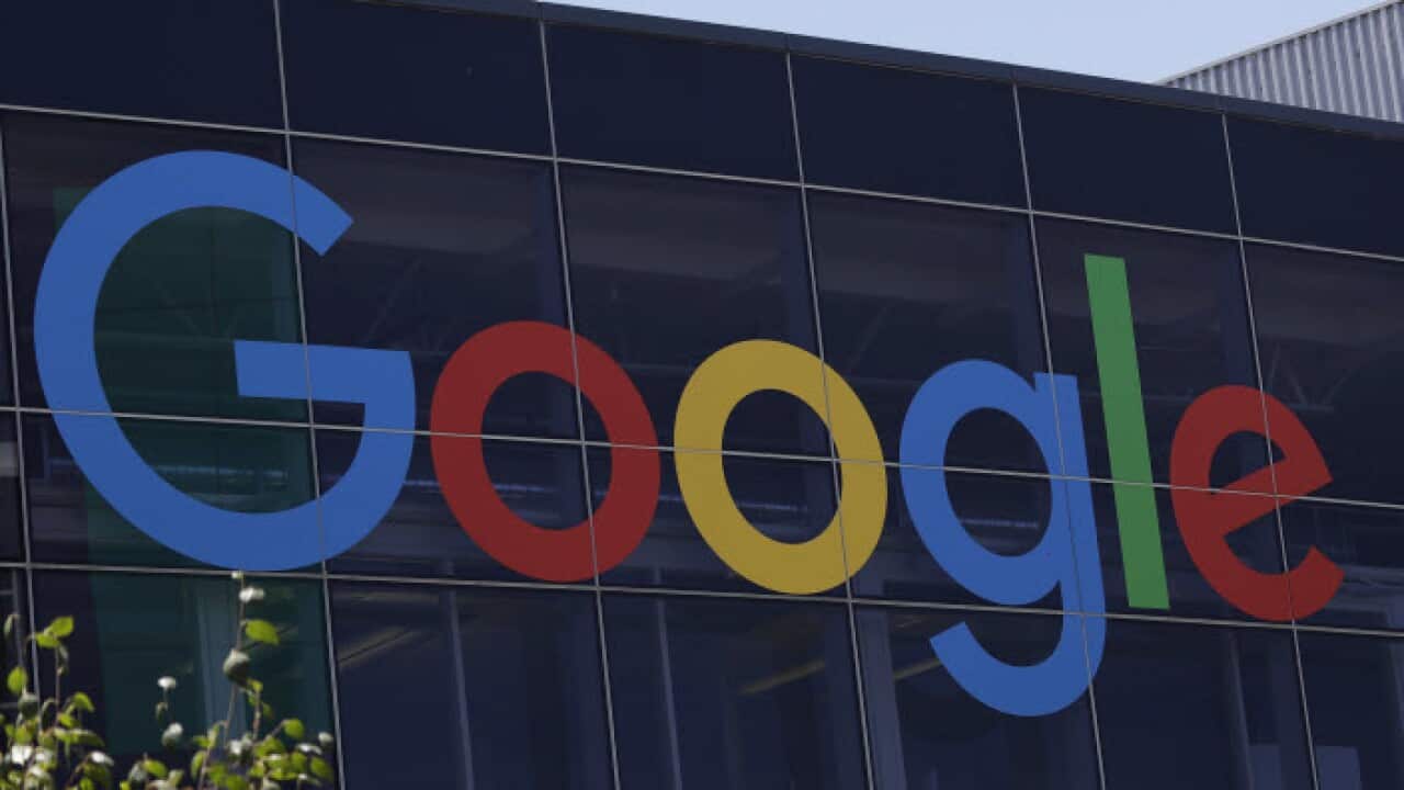 Google logo at the company's headquarters in Mountain View, Calif