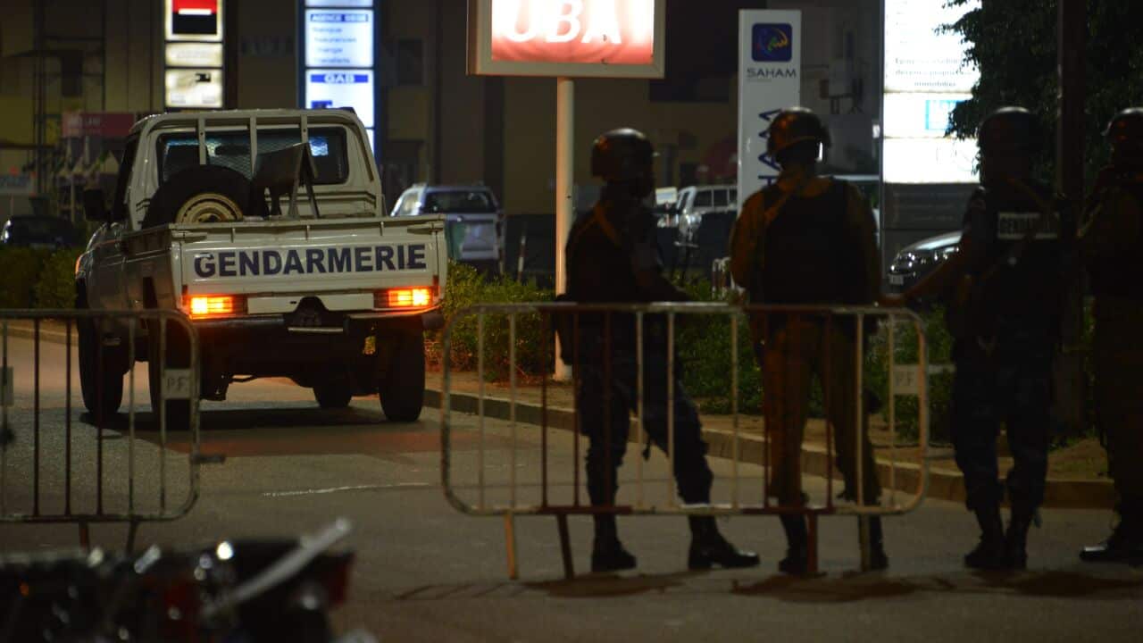 A file photo of Burkina Faso gendarmes and army forces patrolling the streets in the capital Ouagadougou.