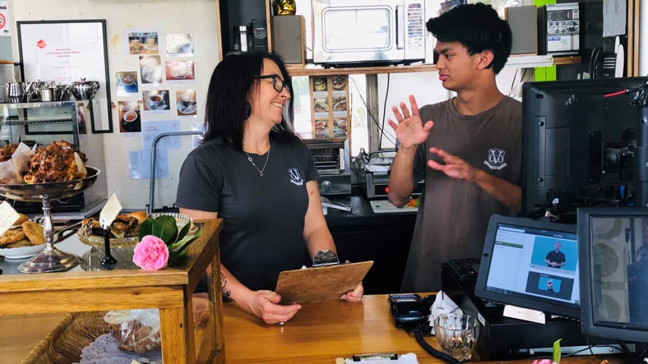 Rafael Billamer (R) at Tradeblock cafe in Melbourne