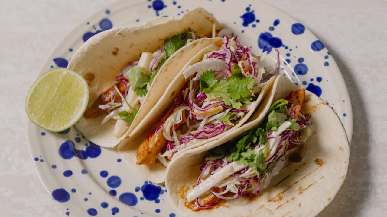 Last minute chicken tacos with apple slaw