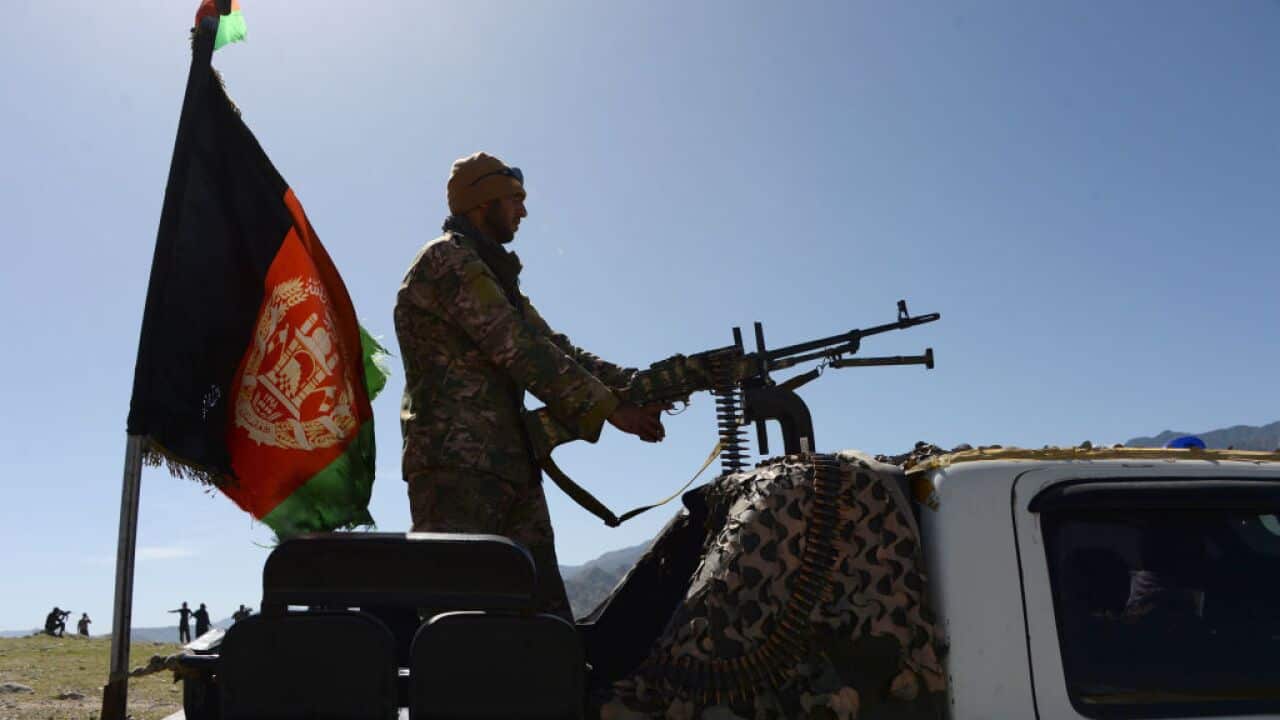 Afghan security force personnel in an ongoing operation against an Islamic State militant stronghold in Achin district of Nangarhar, eastern Afghanistan.