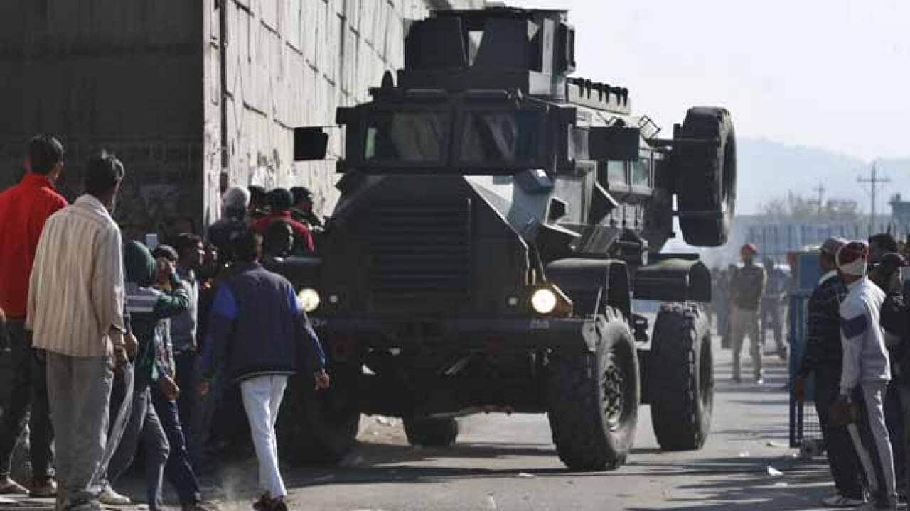 Armoured vehicle moving into the Air Force base in Pathankot