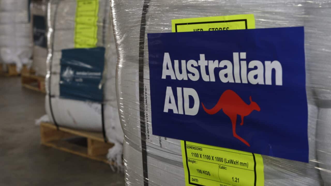 Pallets of emergency aid supplies