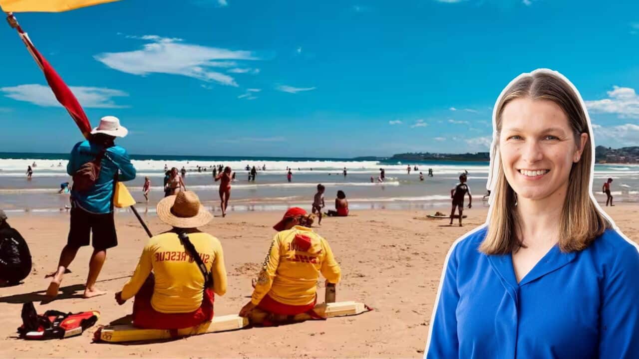 Australian Surf Life Saving Red & Yellow Flag on Manly Beach, Sydney, Australia and Royal Life saving Society - Australia's national manager Stacy Pidgeon. Credit: Jon Callow/Stacy Pidgeon