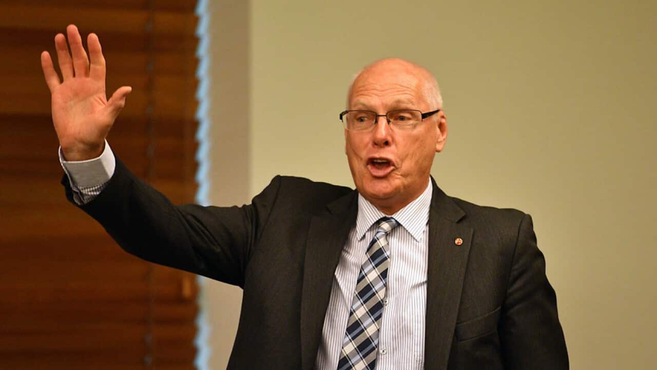 New Liberal Senator Jim Molan at a government joint party room meeting at Parliament House in Canberra, Tuesday, February