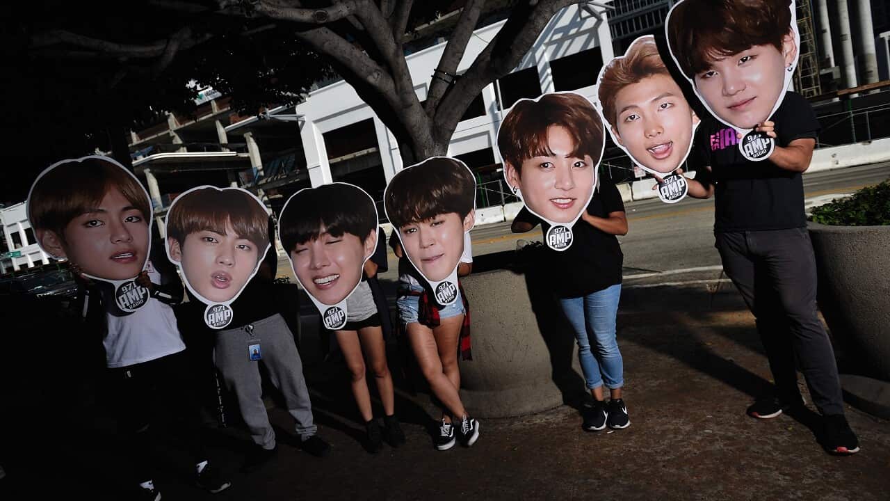 Fans await the BTS concert in Los Angeles.