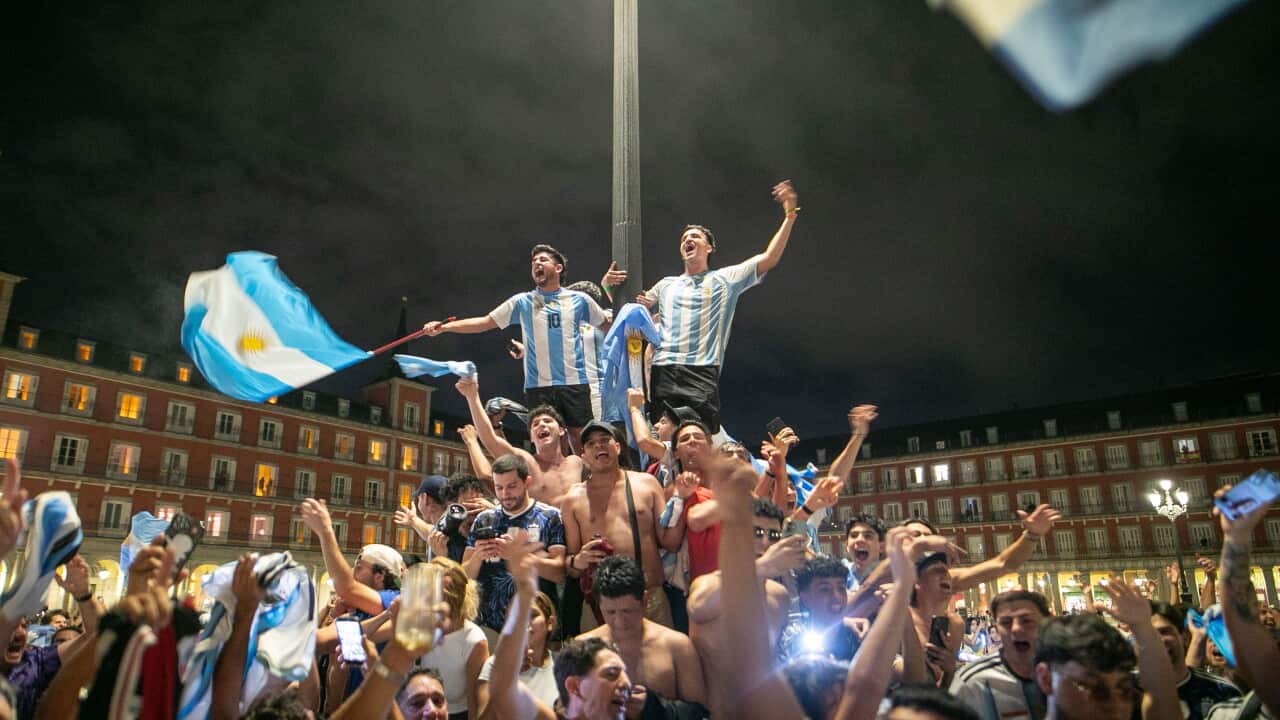 Argentine fans celebrate World Cup final qualification in Madrid