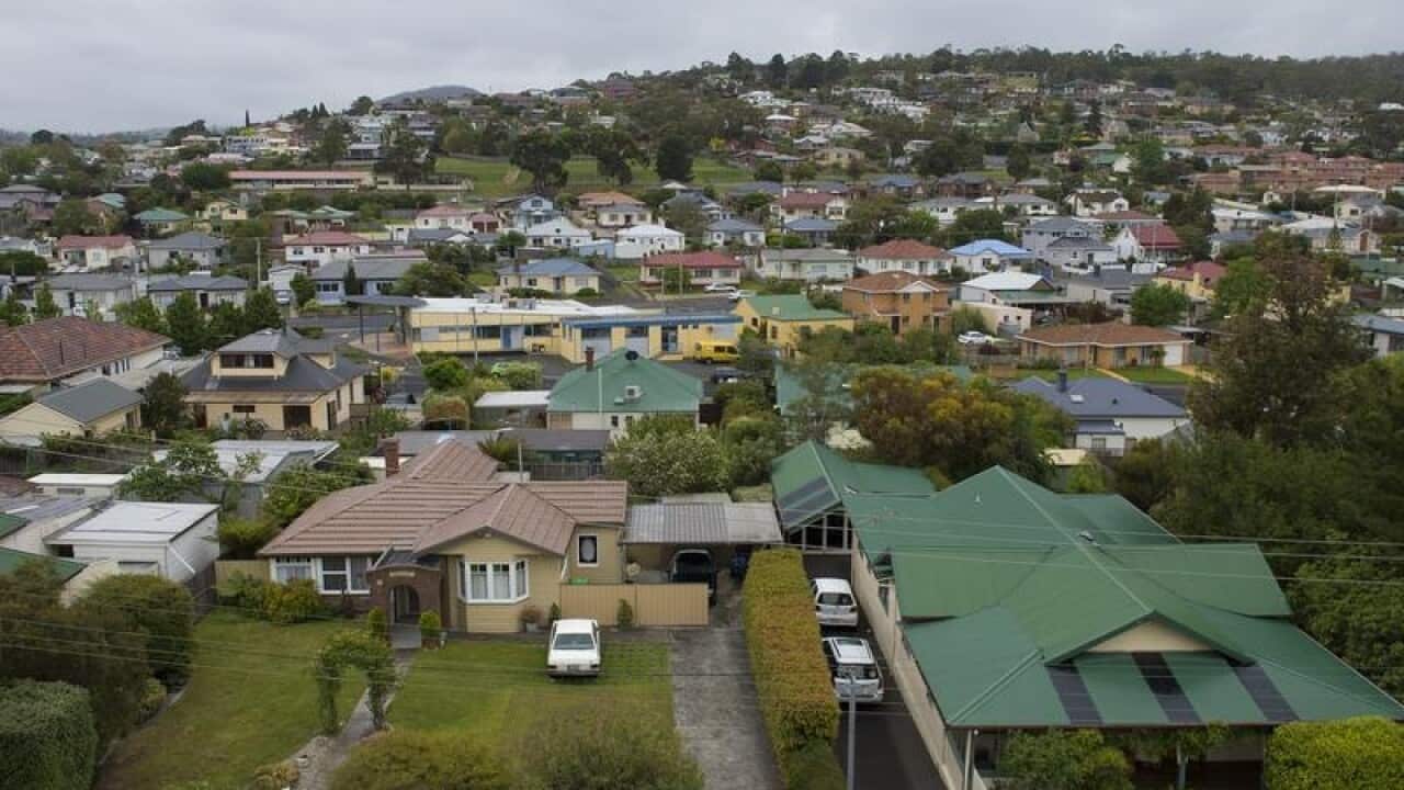 shot from on high of housing in Hobart