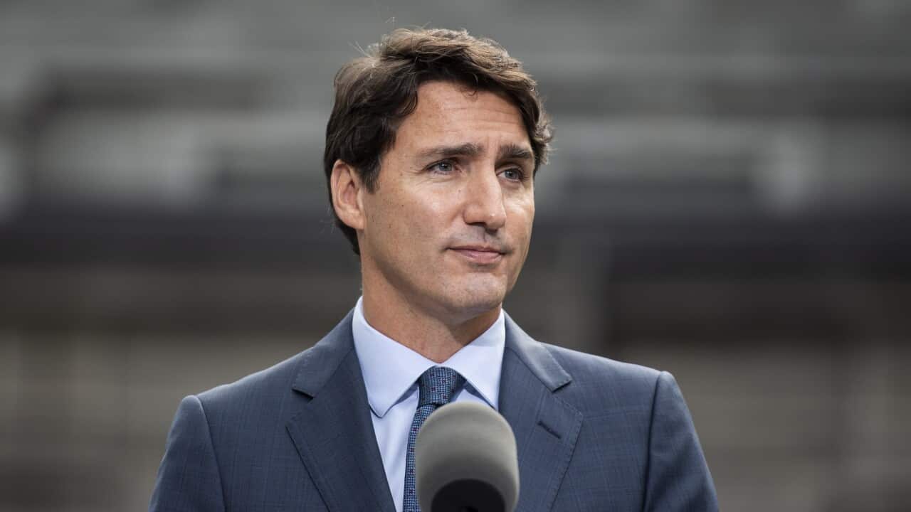 Liberal Leader Justin Trudeau speaks during a press conference after meeting Governor General Julie Payette at Rideau Hall to call an election in Ottawa on Wednesday, Sept. 11, 2019. (Justin Tang/The Canadian Press via AP)