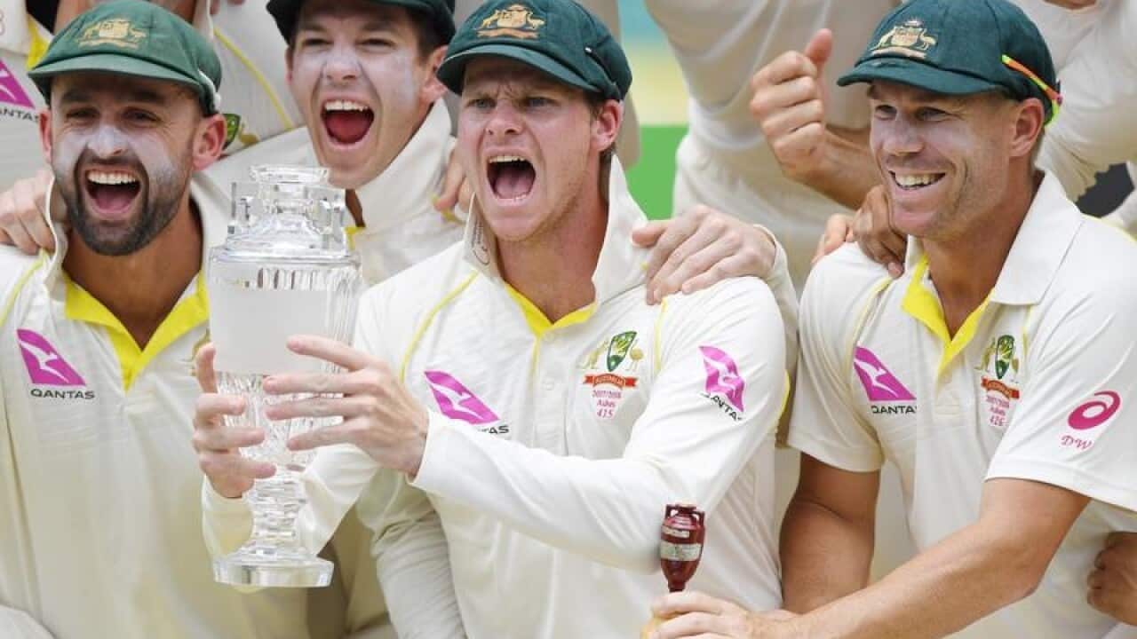 Australia captain Steve Smith celebrates Ashes victory