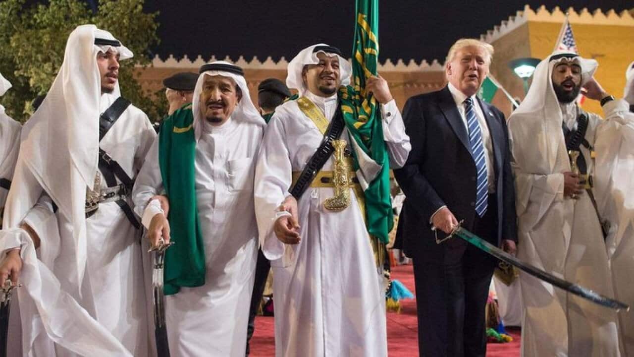 US President Donald J. Trump (2-R) with King of Saudi Arabia Salman bin Abdulaziz Al Saud