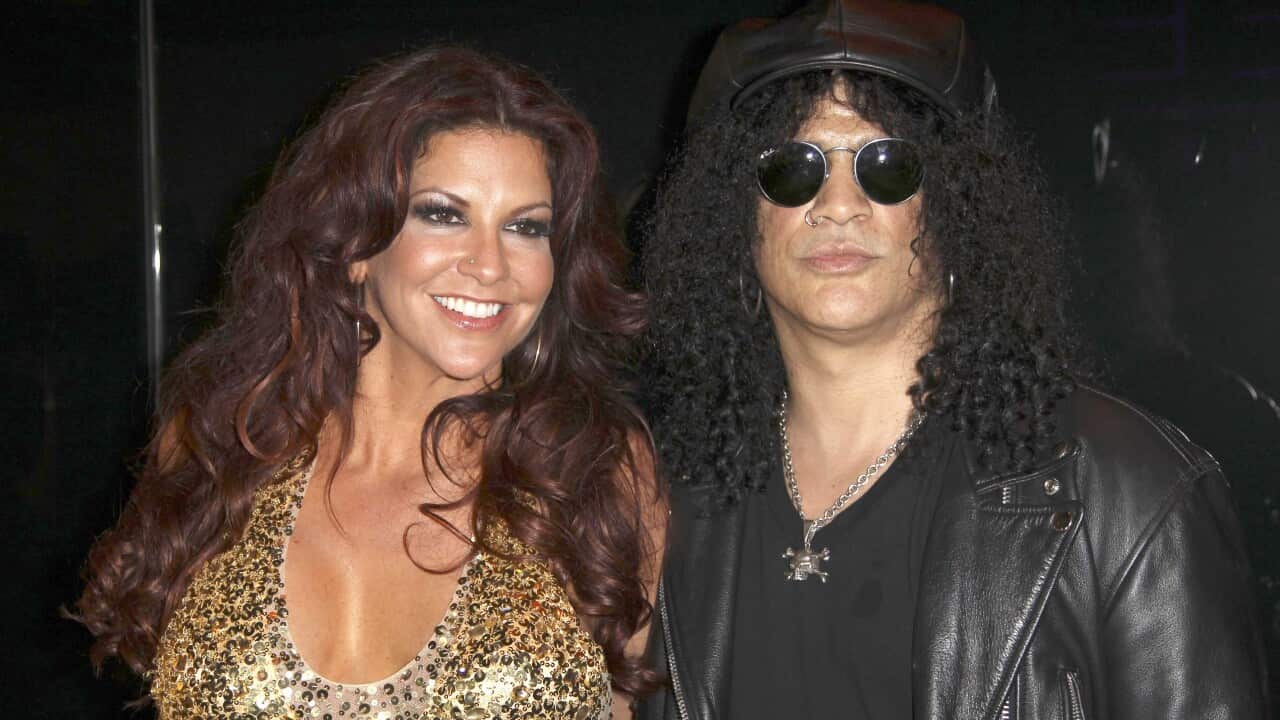 Guitarist Slash has filed for divorce from his wife Perla Hudson. (AAP).
