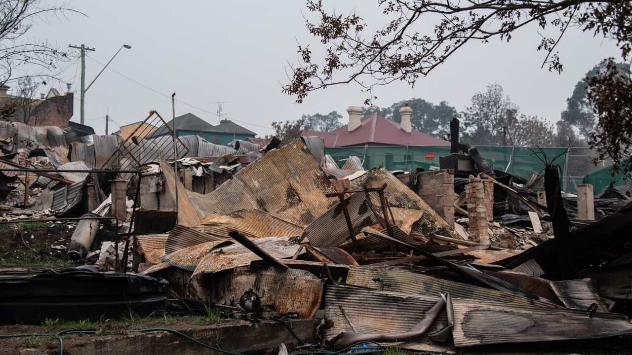 The remains of burnt out businesses in Cobargo, following the Black Summer bushfires (AAP)