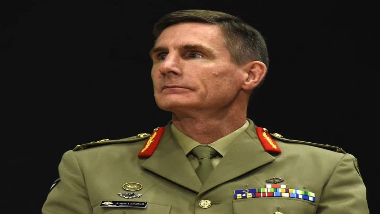 Chief of Army Lieutenant General Angus Campbell at a presentation.