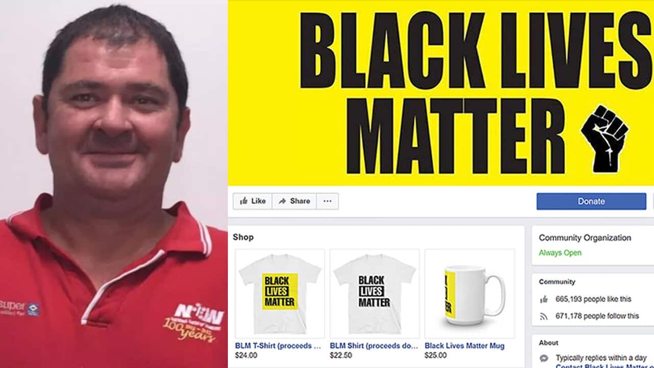 The NUW's Ian Mackay and a still of the Facebook page, which has since been taken down.