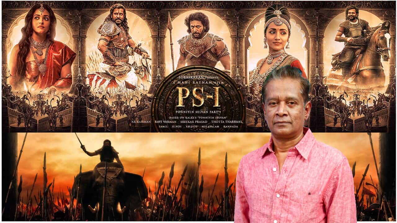 Elango Kumaravel with Ponniyin Selvan Movie Poster in the backdrop