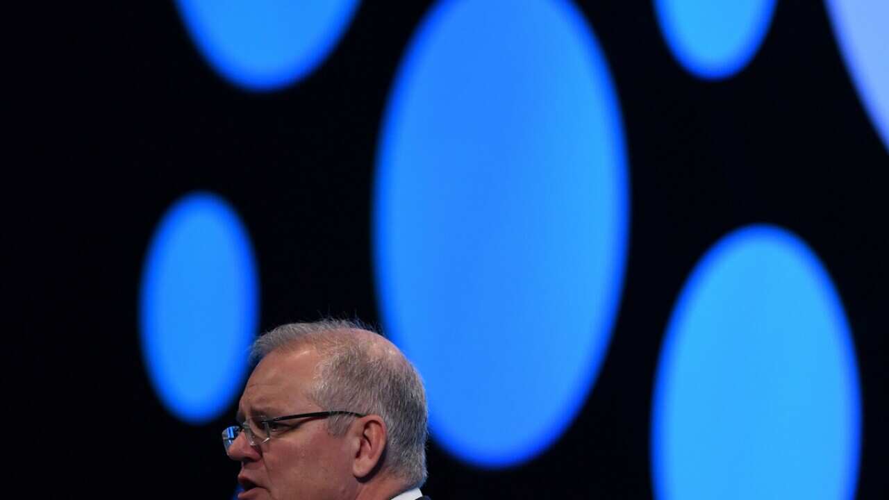 Prime Minister Scott Morrison speaks during the Australian Financial Review (AFR) summit, Investing for Growth, at the Hilton Hotel in Sydney, Tuesday, March 10, 2020. (AAP Image/Dean Lewins) NO ARCHIVING