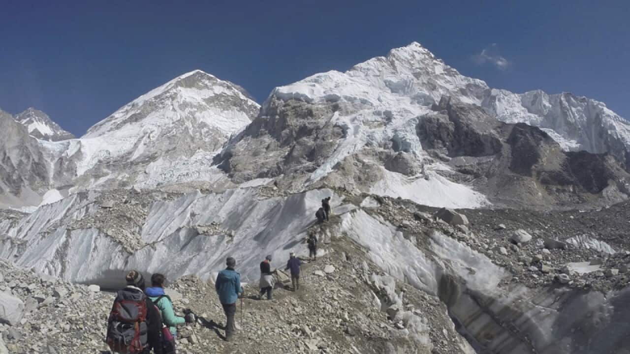 International trekkers at the Mt Everest base camp