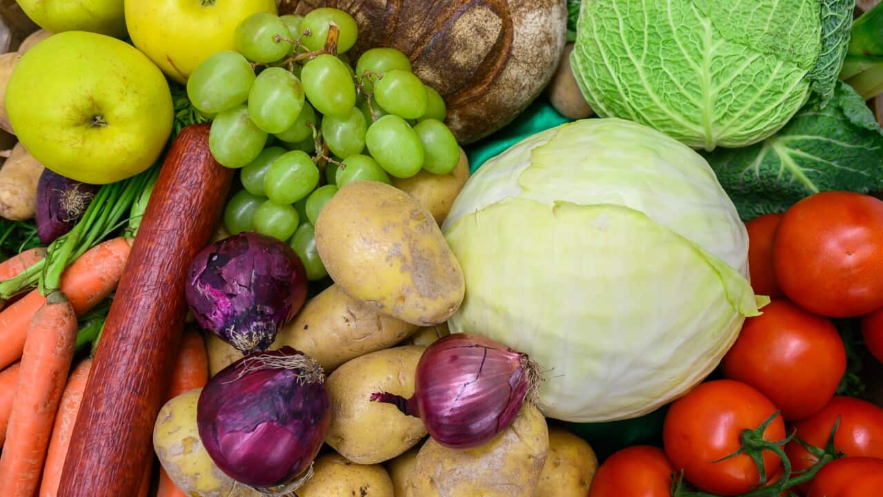 A colourful assortment of fruits and vegetables.