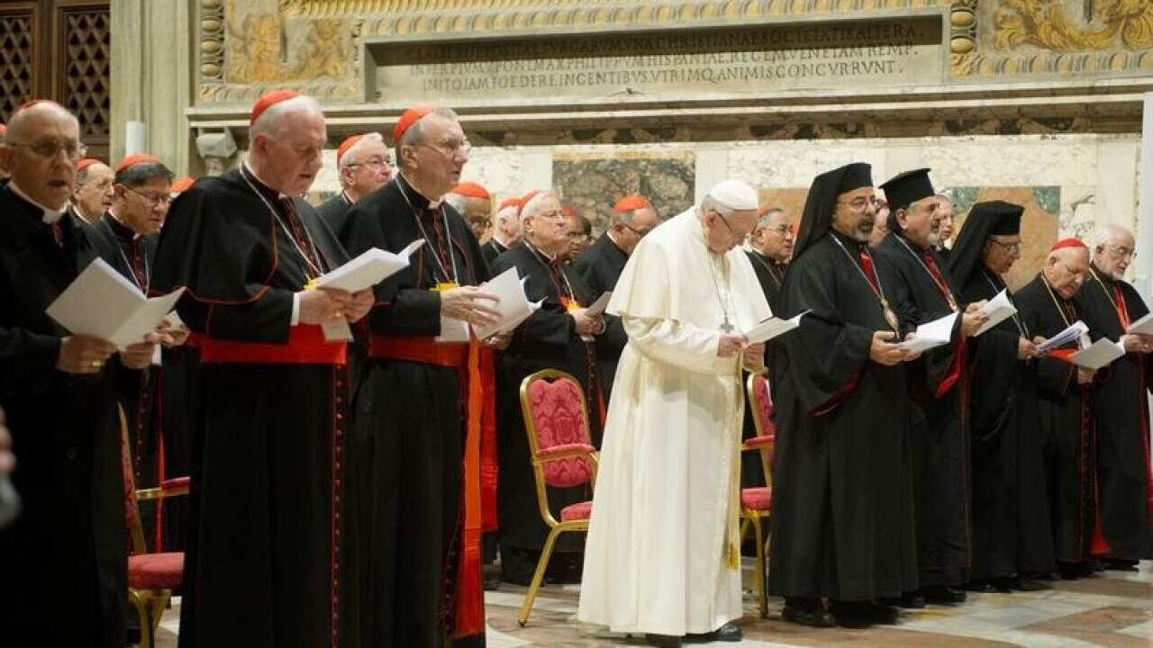 The Pope, bishops and cardinals at a liturgy at the end of the summit