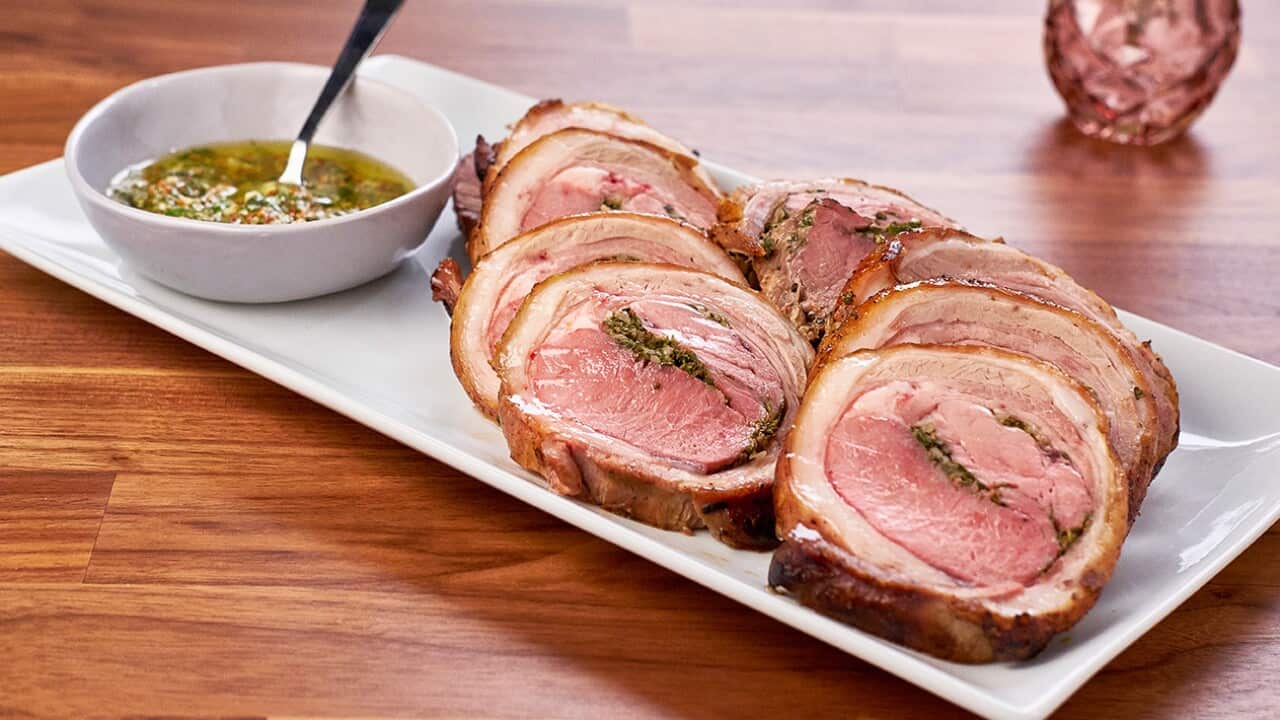 Herb and garlic stuffed lamb tenderloin with gremolata