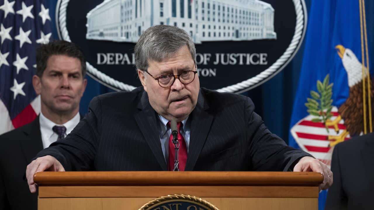 US Attorney General William Barr during a news conference at the Justice Department in Washington, DC, USA, 10 February 2020.