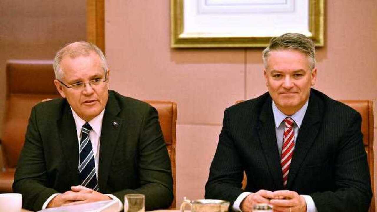 Mweka hazina wa Australia Scott Morrison na waziri wa fedha Mathias Cormann katika baraza la mawaziri wa serikali ya Australia