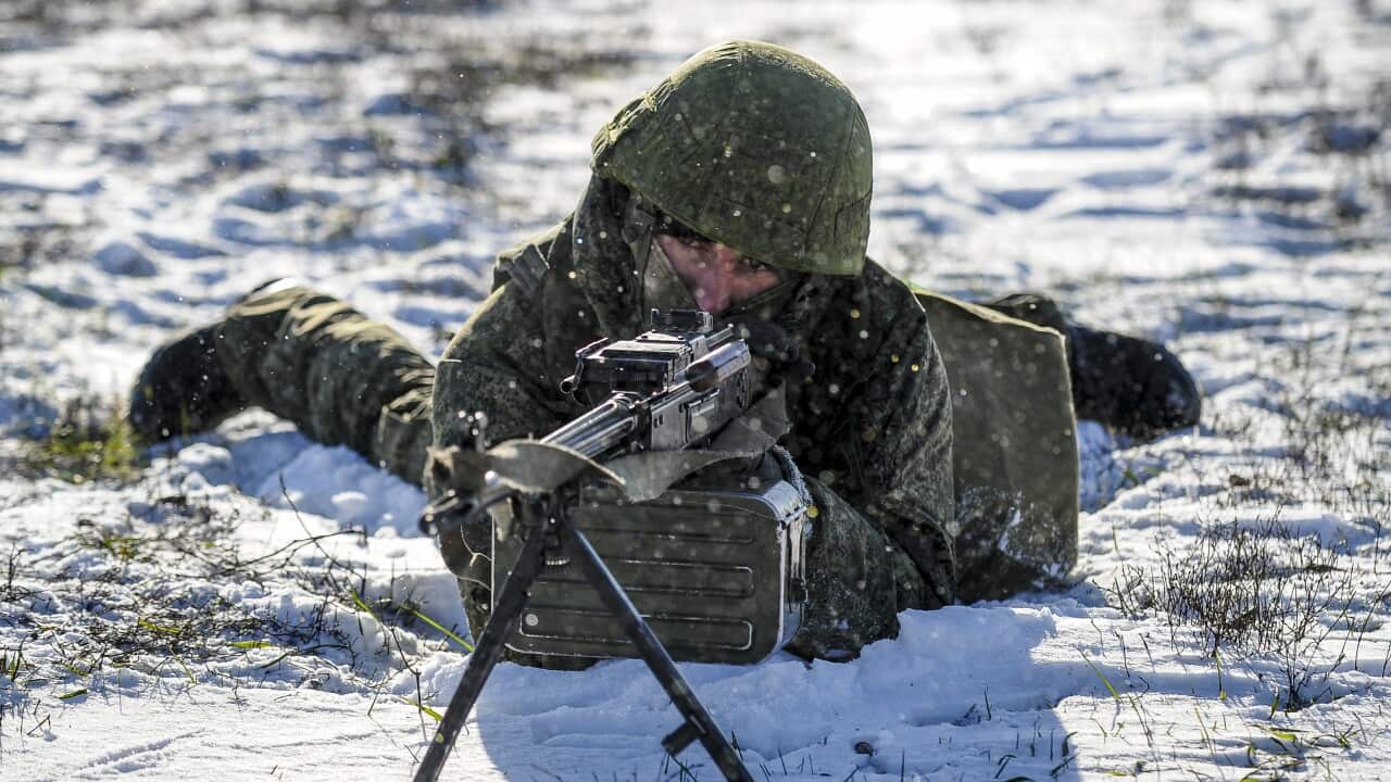 A Russian soldier at a firing range in the Rostov region in southern Russia
