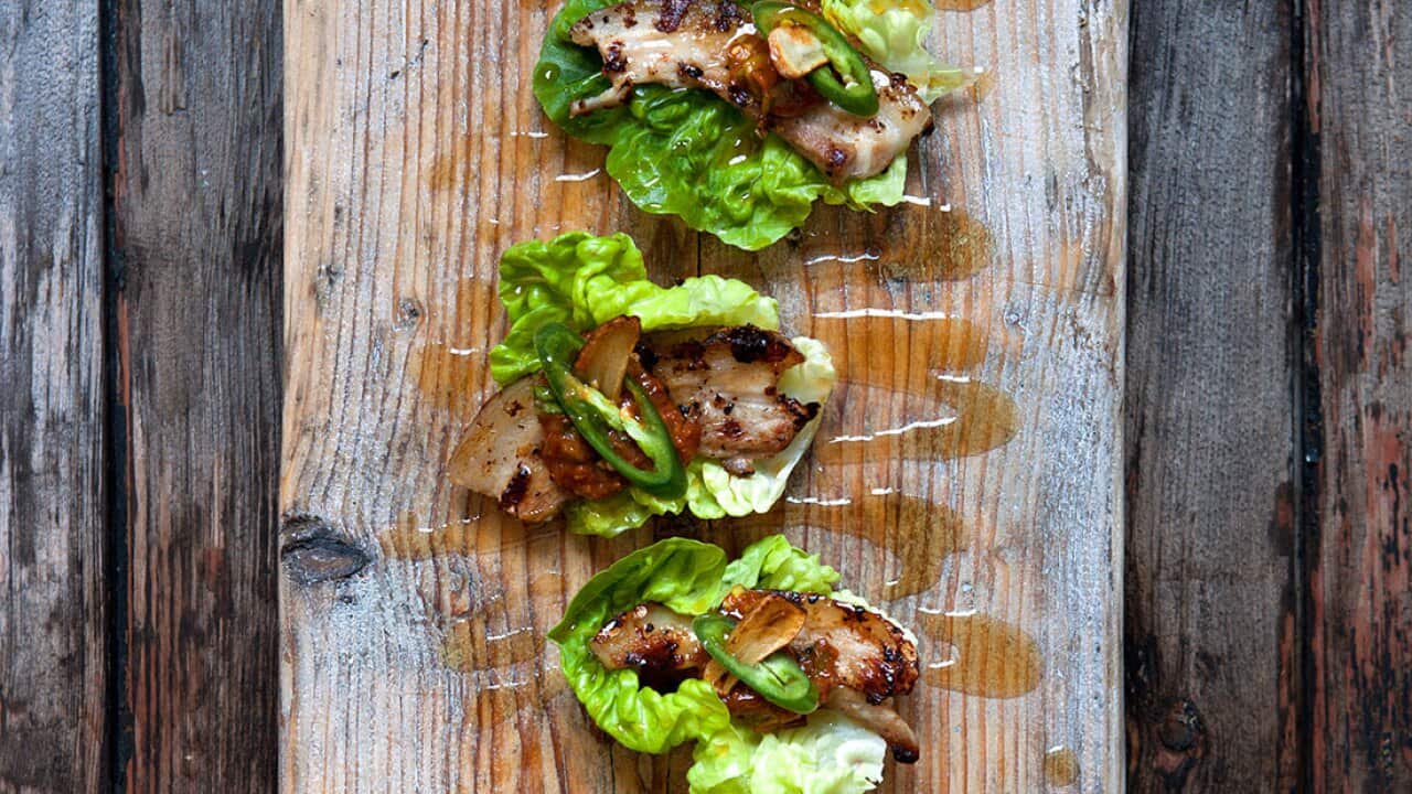 Pork belly sesame dip