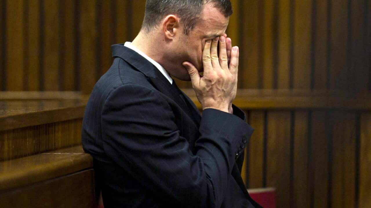 Oscar Pistorius is seen in the dock at the High Court in Pretoria