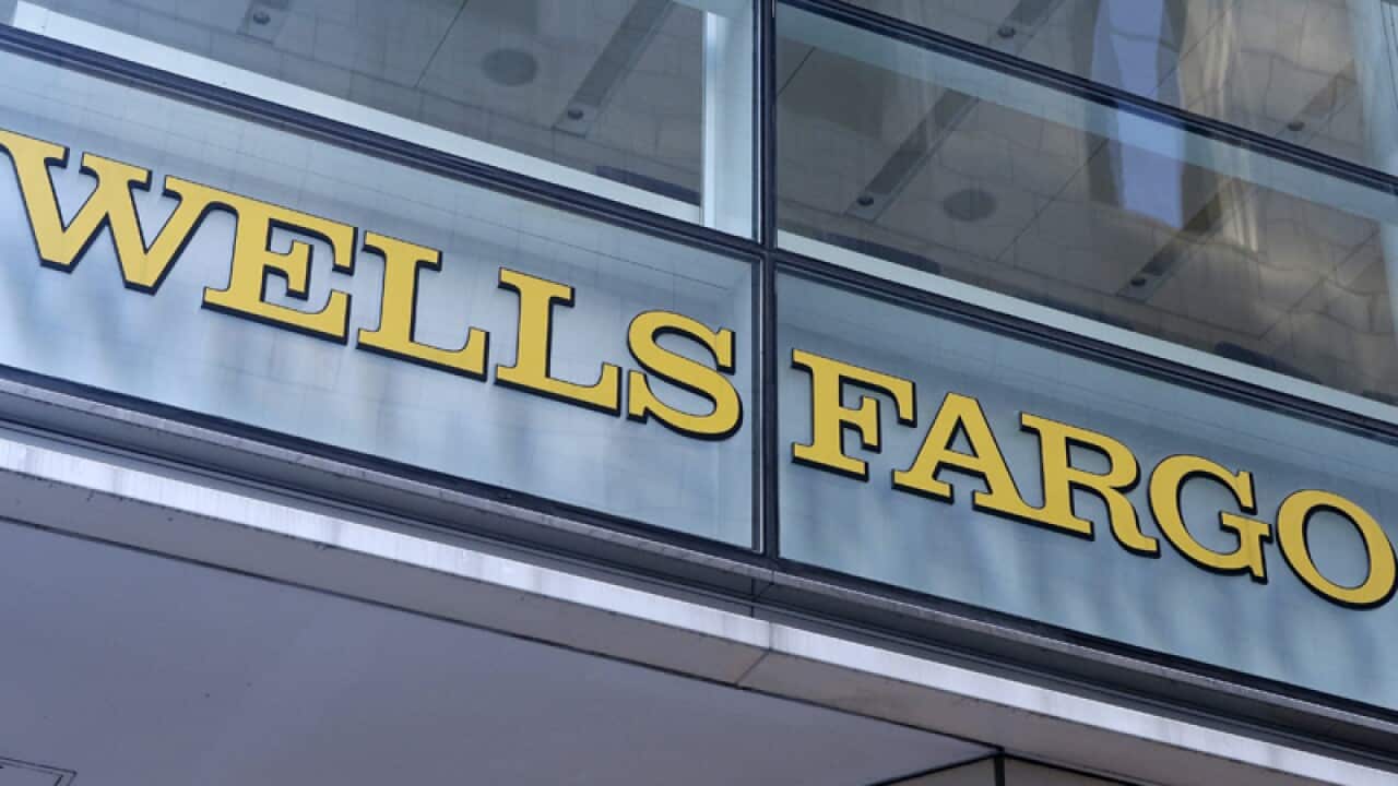 General view of the Wells Fargo company sign