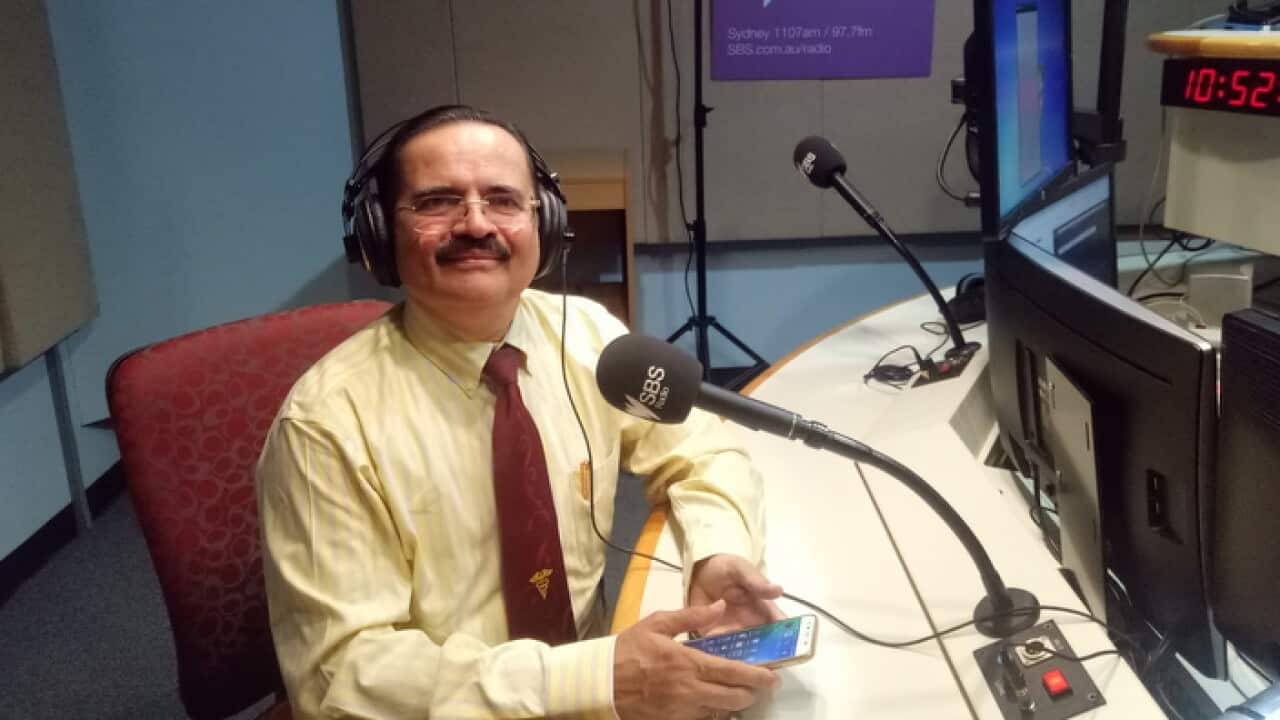Dr Chaitanya Buch at SBS studio in Sydney
