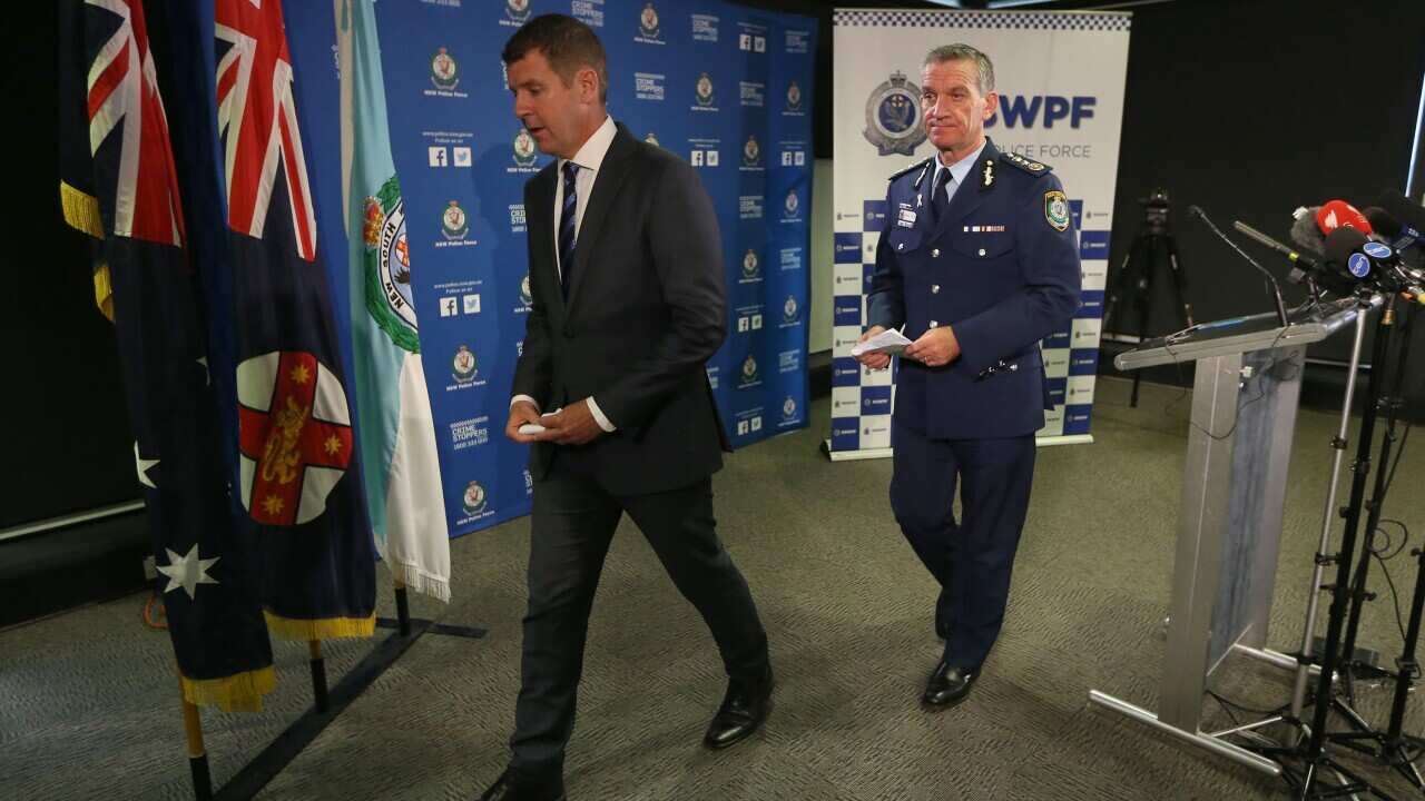 NSW Police Commissioner Andrew Scipione and NSW Premier Mike Baird