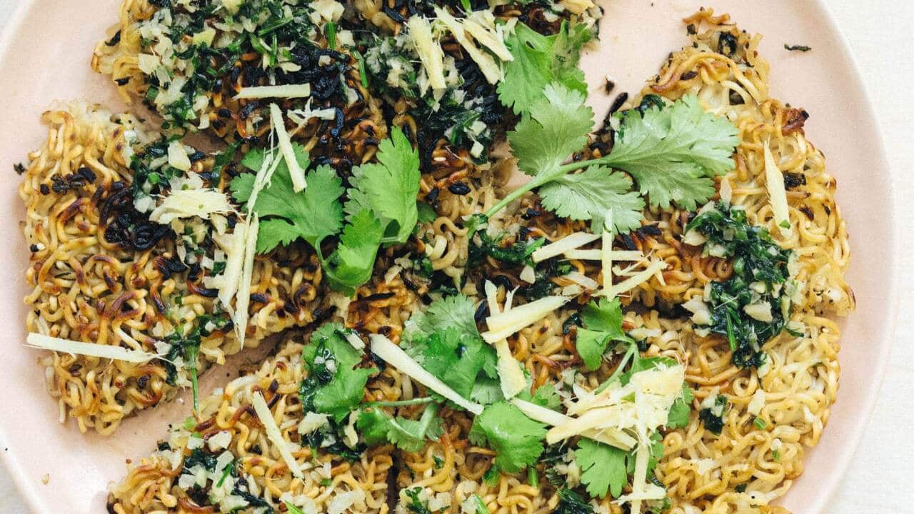 Ginger and coriander noodle pancake