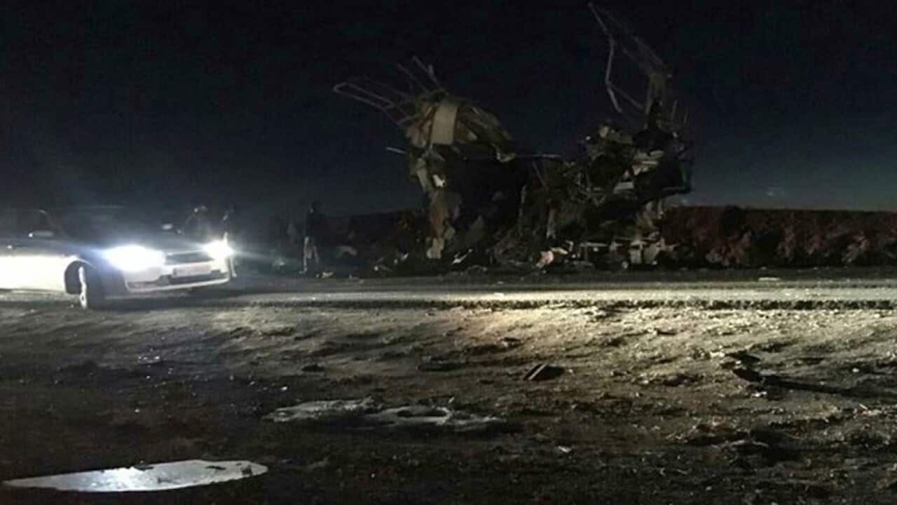 The scene of the suicide bombing explosion in Sistan- Baluchestan province, Iran.