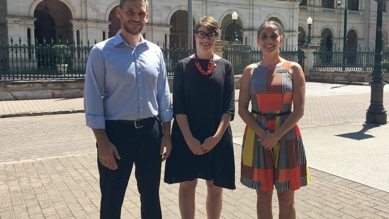 Greens candidates outside Queensland's Parliament House
