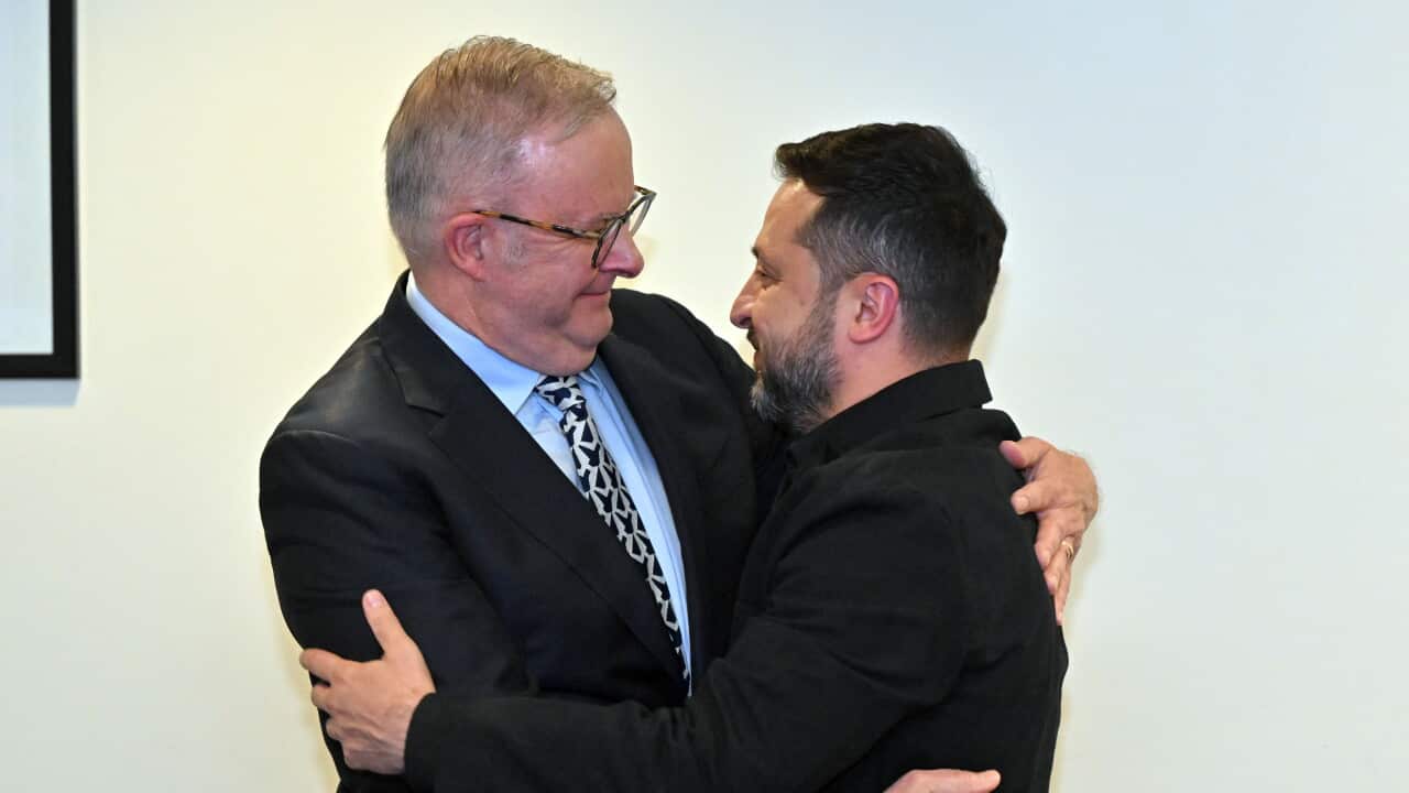 Australia’s Prime Minister Anthony Albanese and Ukraine’s President Volodymyr Zelenskyy after signing a new bilateral strategic agreement during the United Nations General Assembly in New York, Wednesday, September 23, 2026.